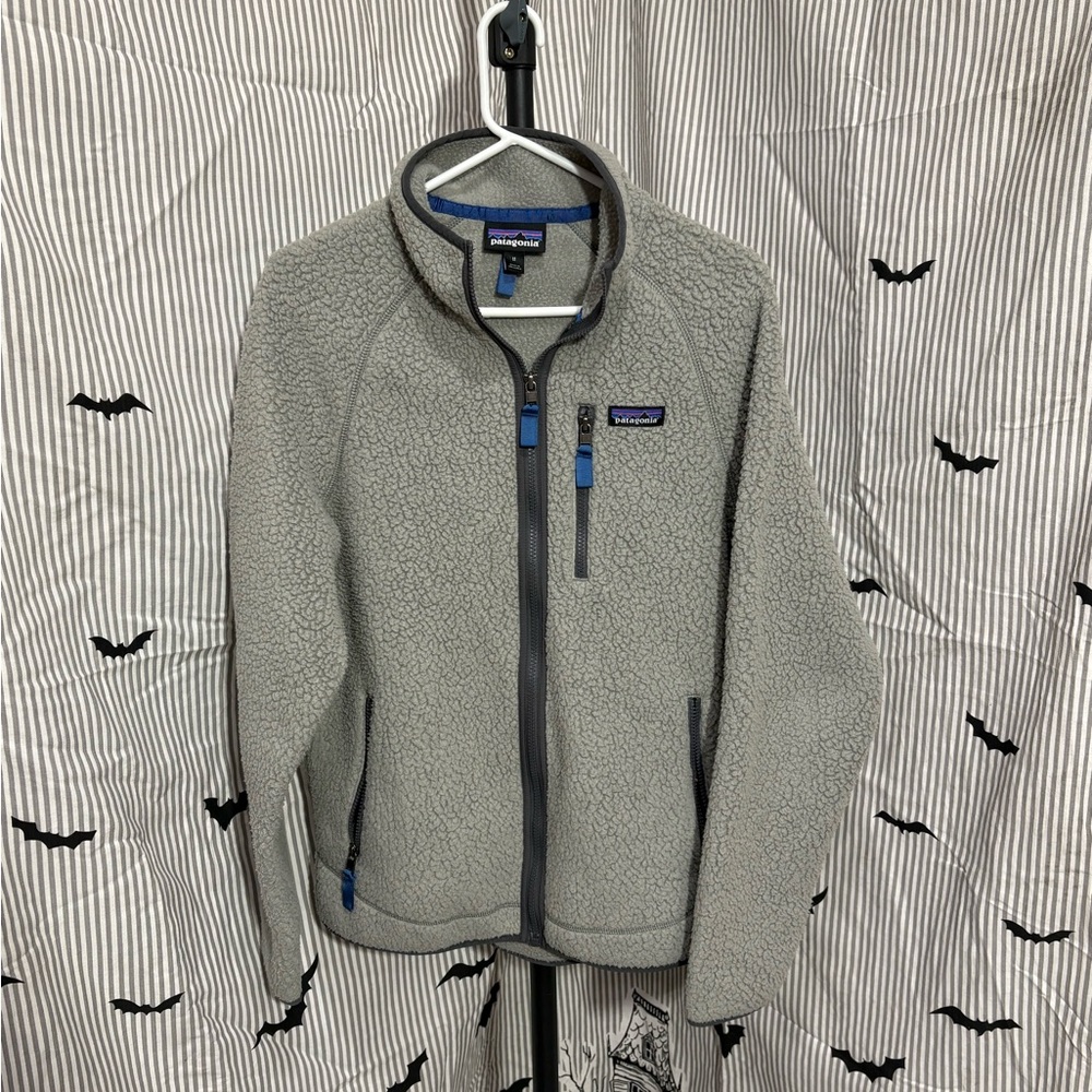 ITEM#70 Patagonia Jacket Mens M Gray Fleece FullZip Retro X Deep Pile Logo
21x26